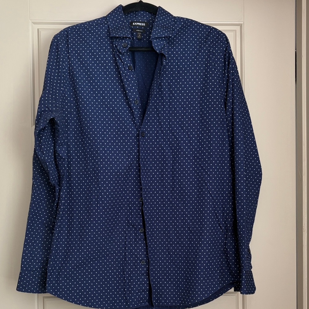 Express Men's Navy Polka Dot Button Down Shirt